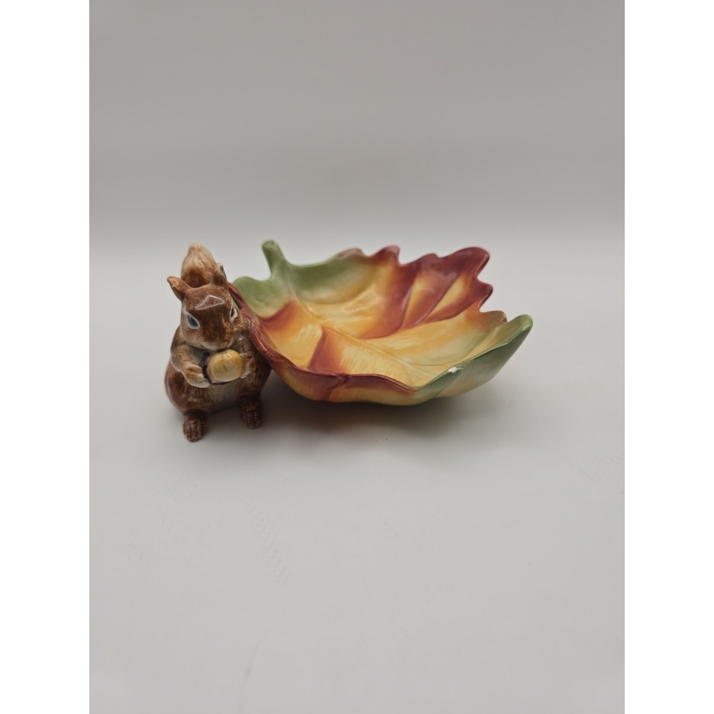 Ceramic Fall Leaf Brown Bowl Squirrel Home Decor